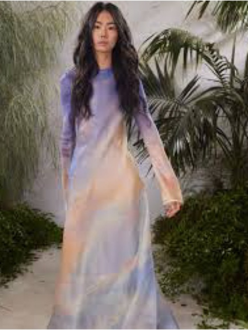 Long-Sleeve Gradient Maxi Dress in Lavender Peach